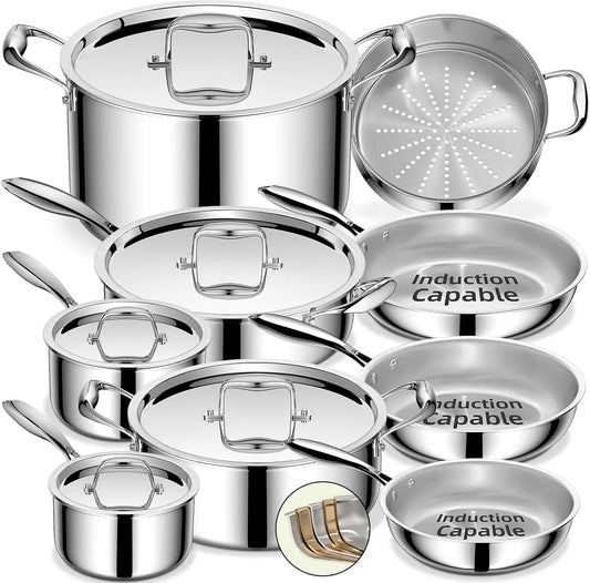 5-Ply Stainless Steel Cookware Set Induction Compatible Oven Safe