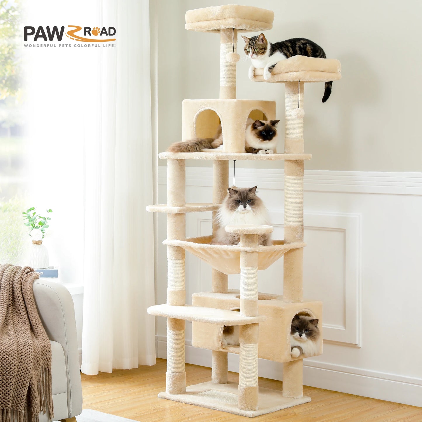 PEQULTI Multi Level Cat Tree Tower With Scratching Posts Hammock