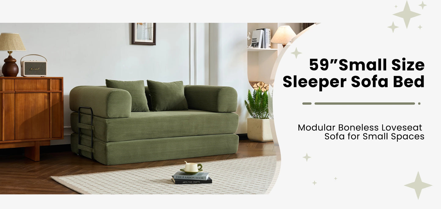 Foldable Convertible Futon Sofa Bed With L Shaped Arms