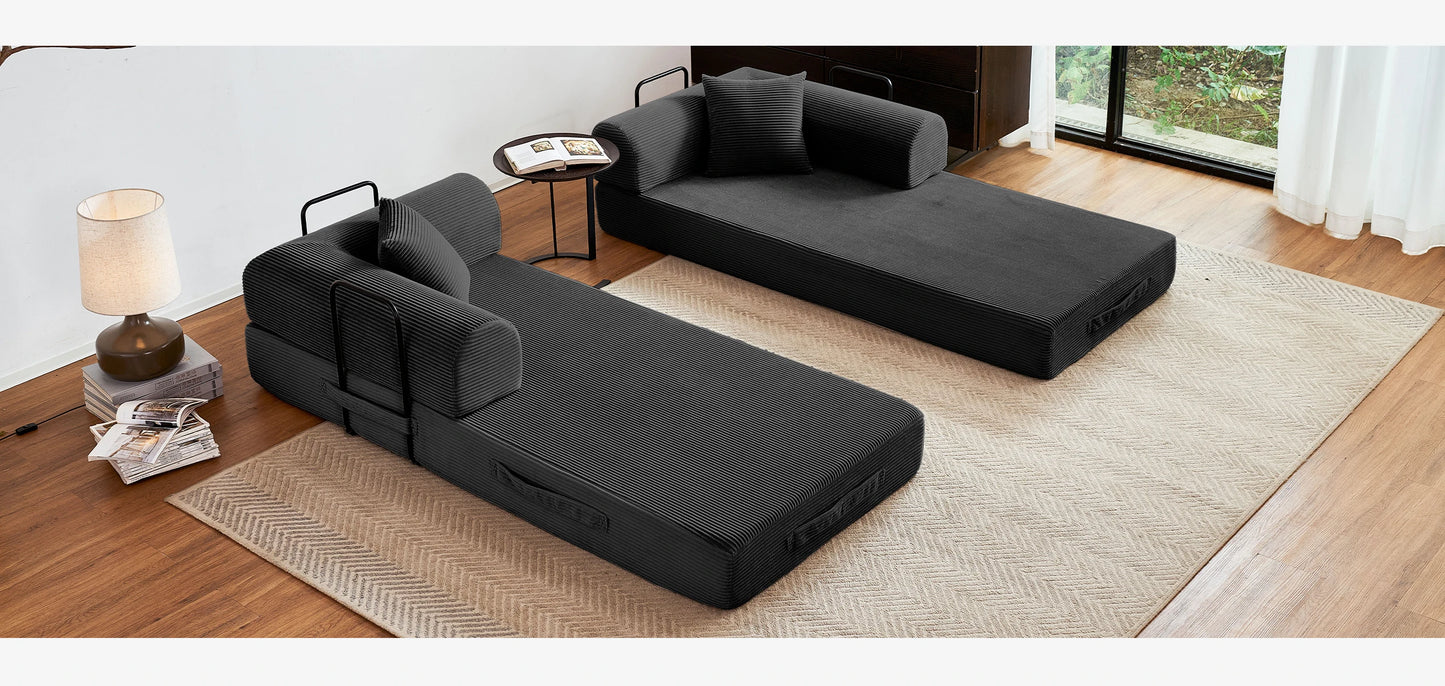 Foldable Convertible Futon Sofa Bed With L Shaped Arms