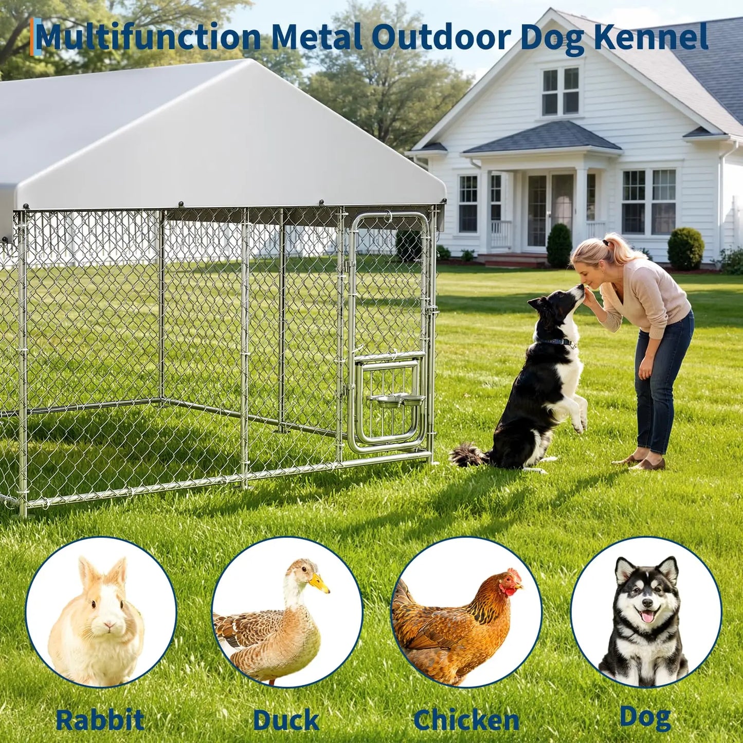 DishyKooker Heavy Duty Outdoor Dog Kennel With Roof And LockingDoor