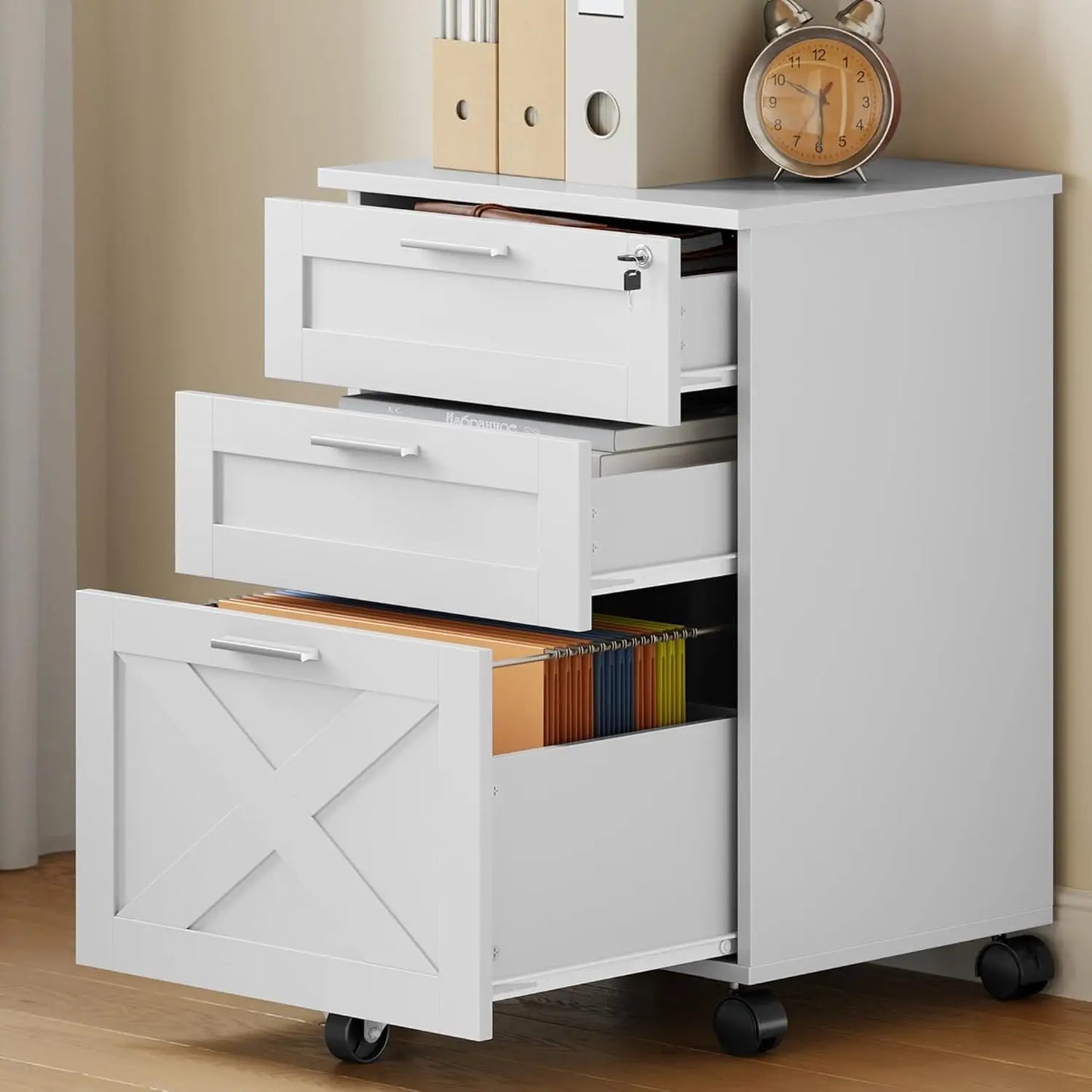 HiMISS 3-Drawer Rolling File Cabinet With Lock For Home Office