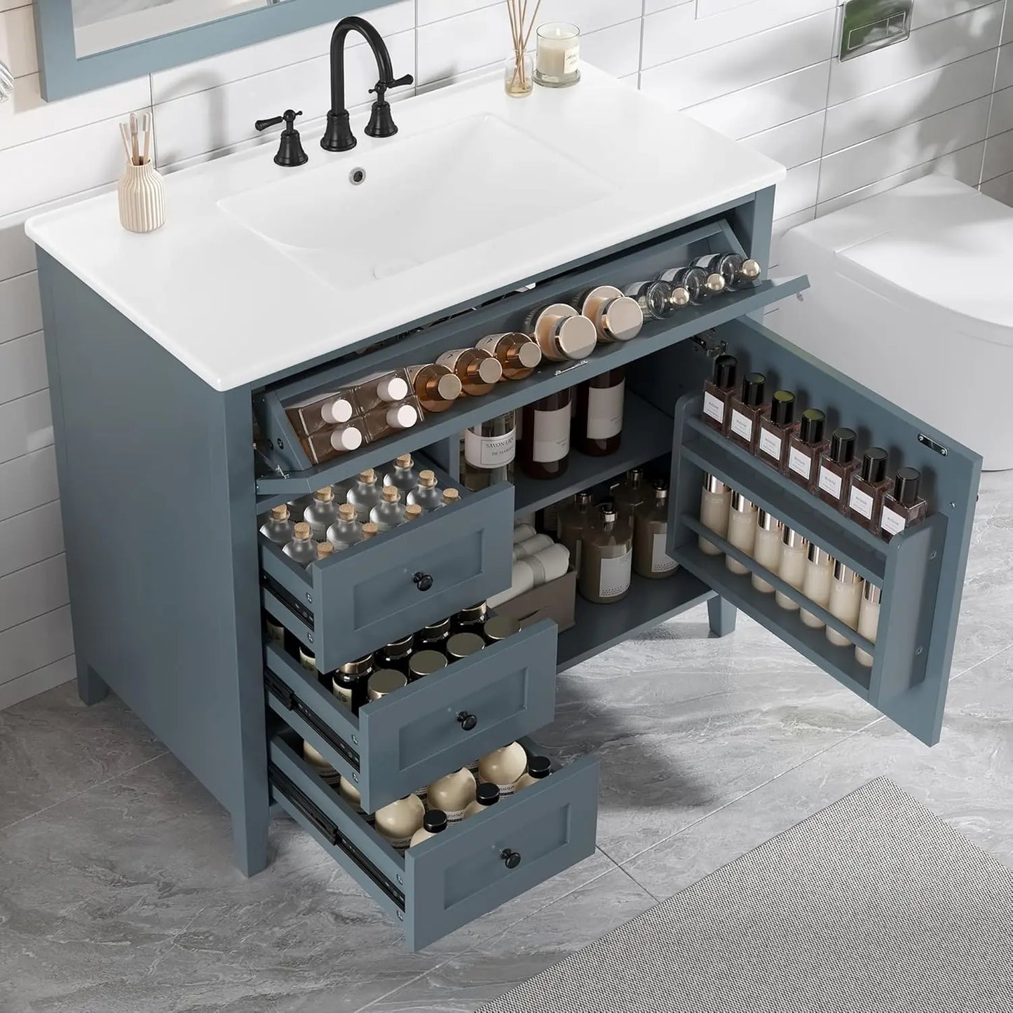 Free Standing Bathroom Vanity With Ceramic Basin And Sink