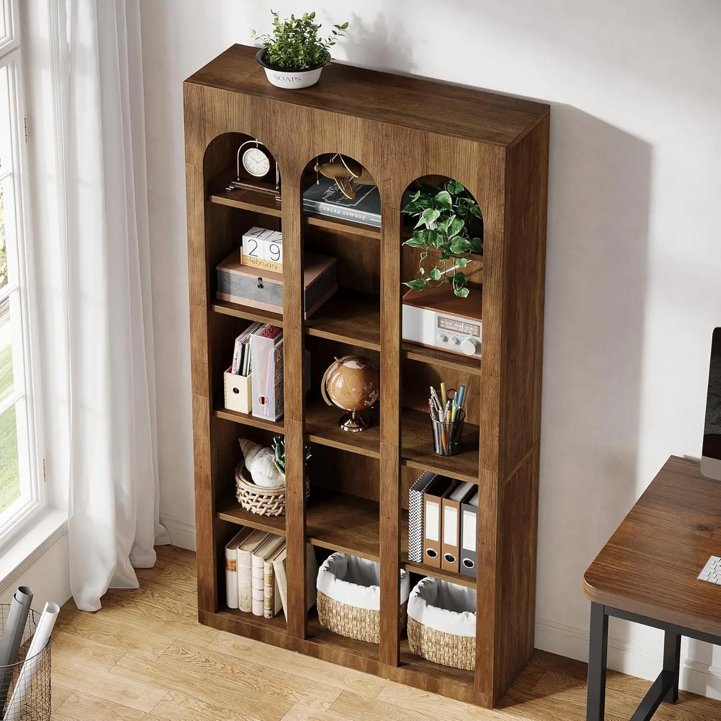 Little Tree 5 Tier Bookshelf Mid Century Modern Open Shelves