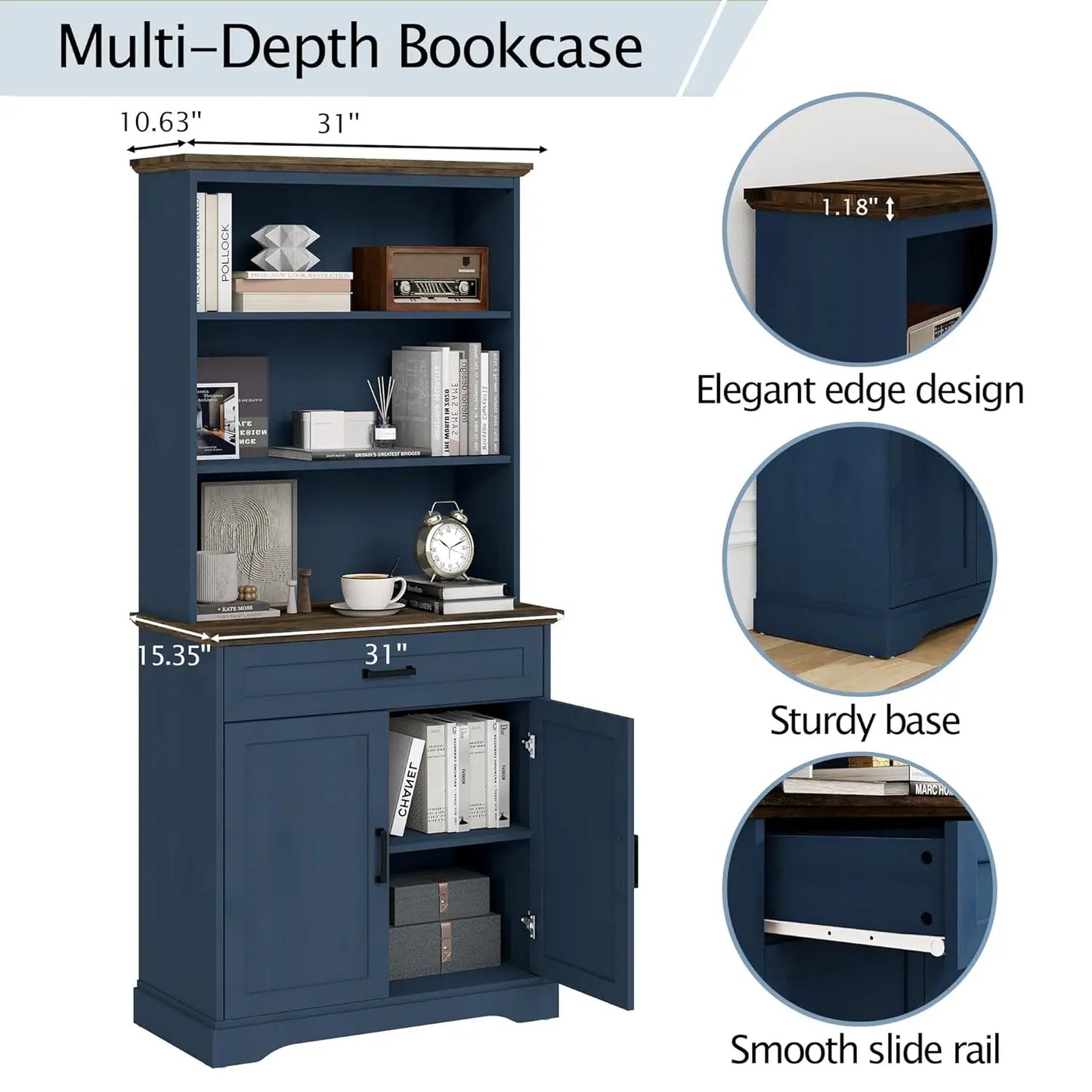 5-Shelf Bookshelf With Drawers Adjustable Storage Cabinet
