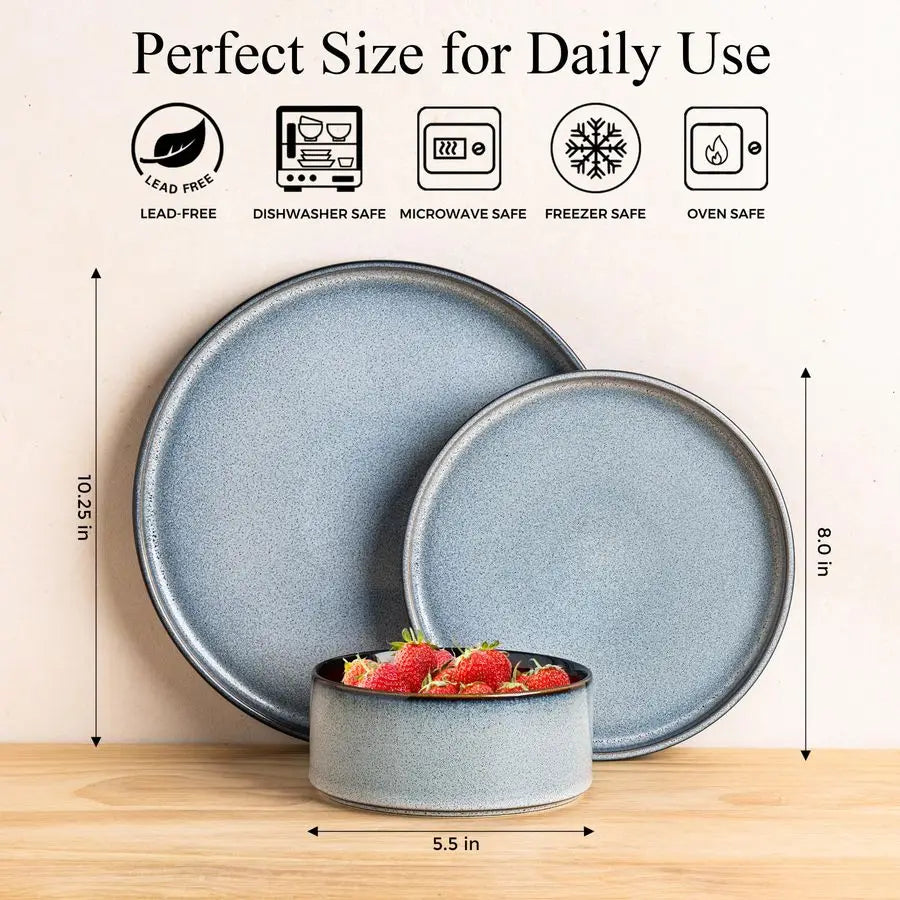 Reactive Glaze Round Ceramic Dinnerware Set for 4 Microwave Safe