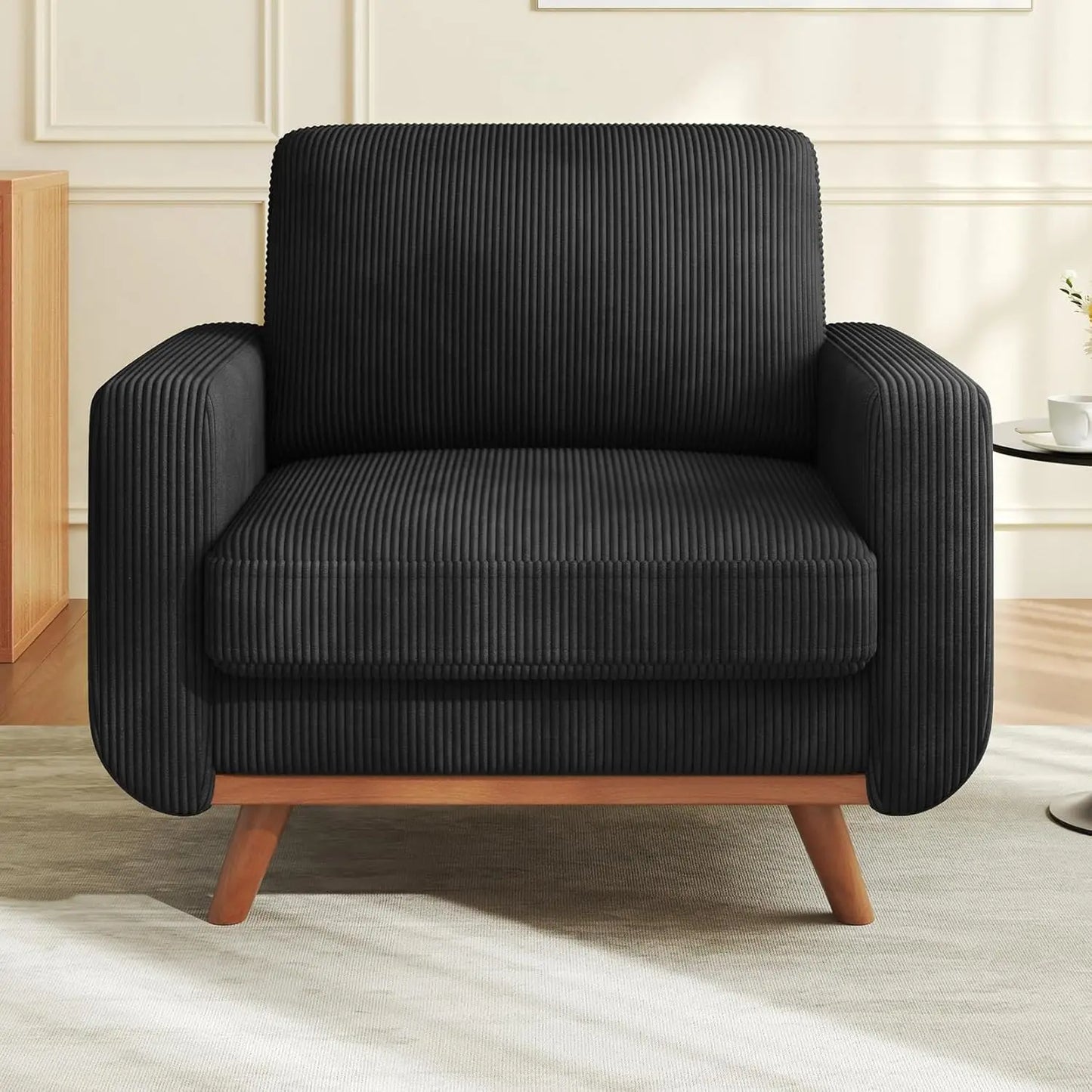 L Shape Modular Sectional Sofa 3 Seat Corduroy Movable Ottoman