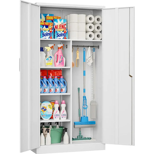 Deep Metal Storage Cabinet With Hanging Rod And Lock