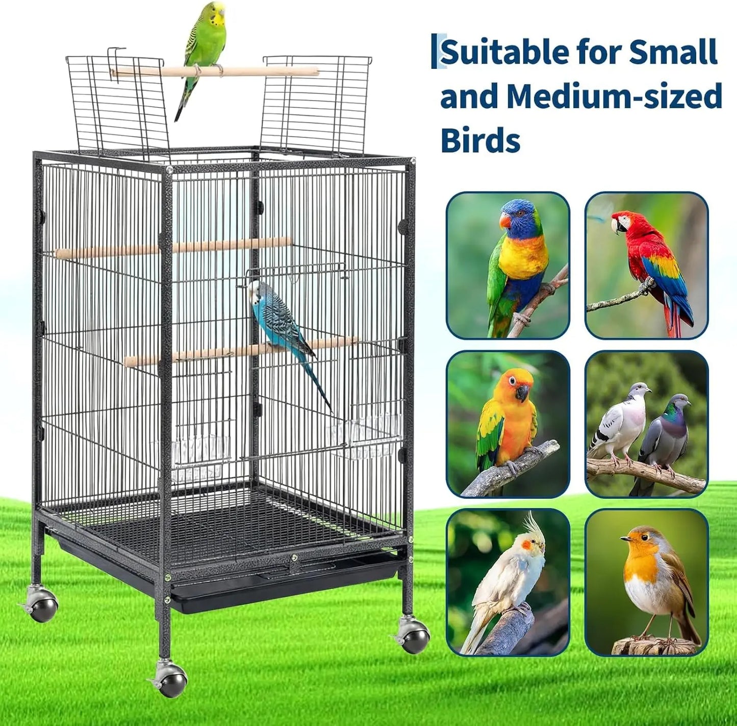HiMISS Heavy Duty Metal Bird Cage With Play Top Stand