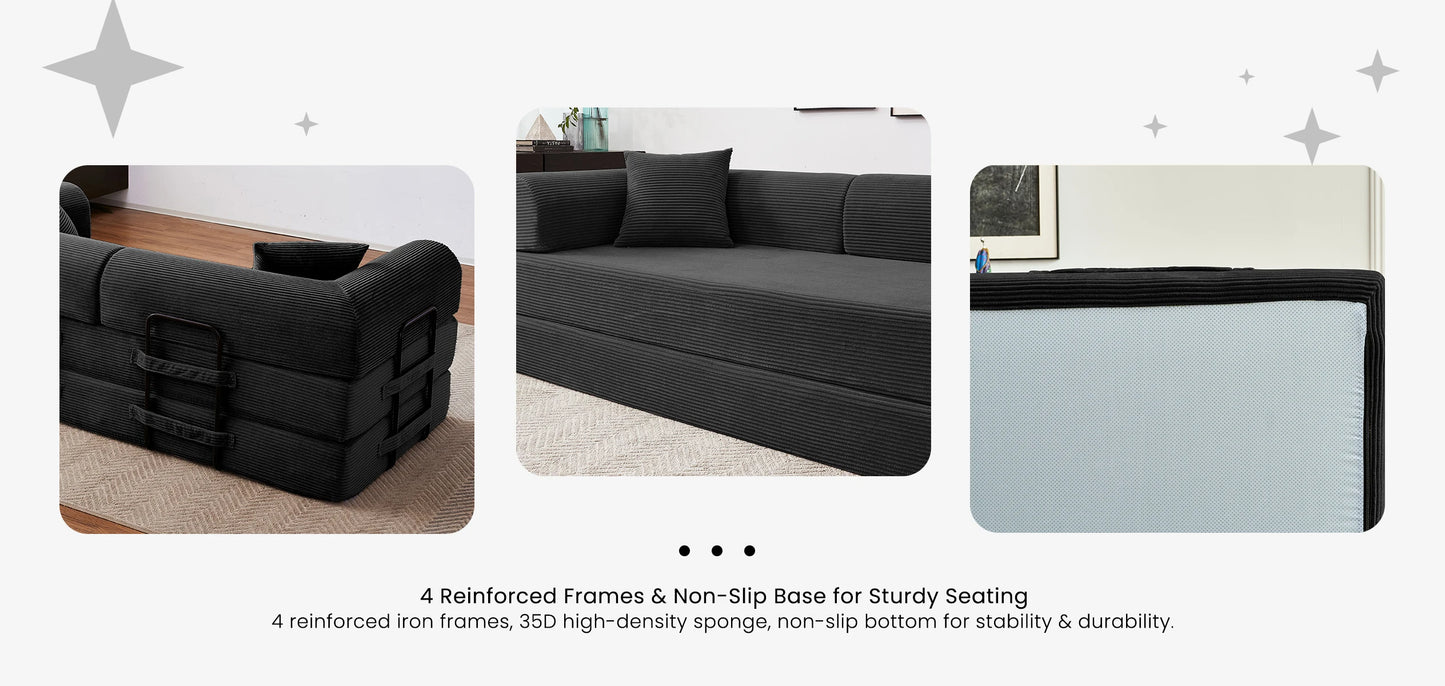 Foldable Convertible Futon Sofa Bed With L Shaped Arms