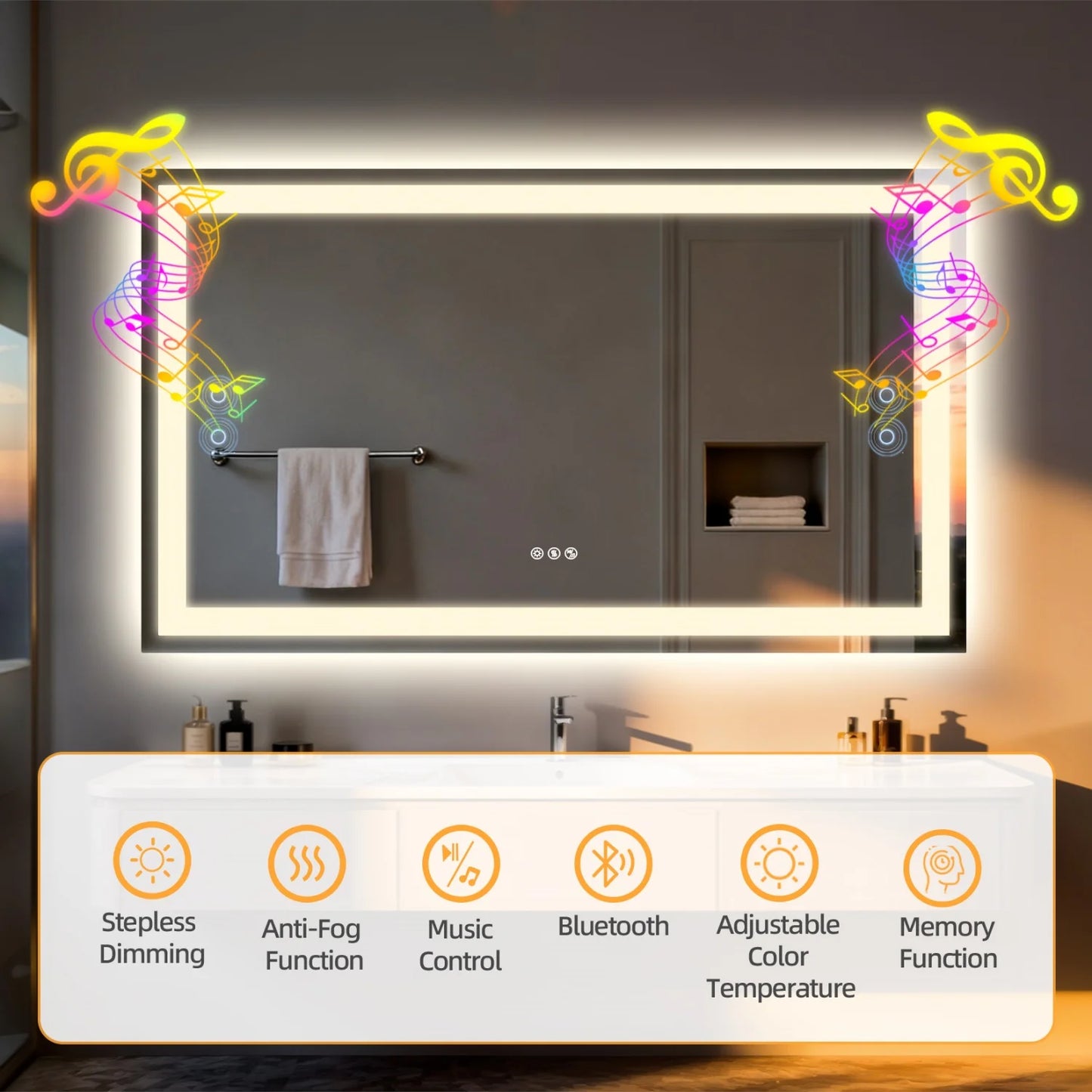 LED Bathroom Mirror With Bluetooth Speaker And Anti Fog Backlit