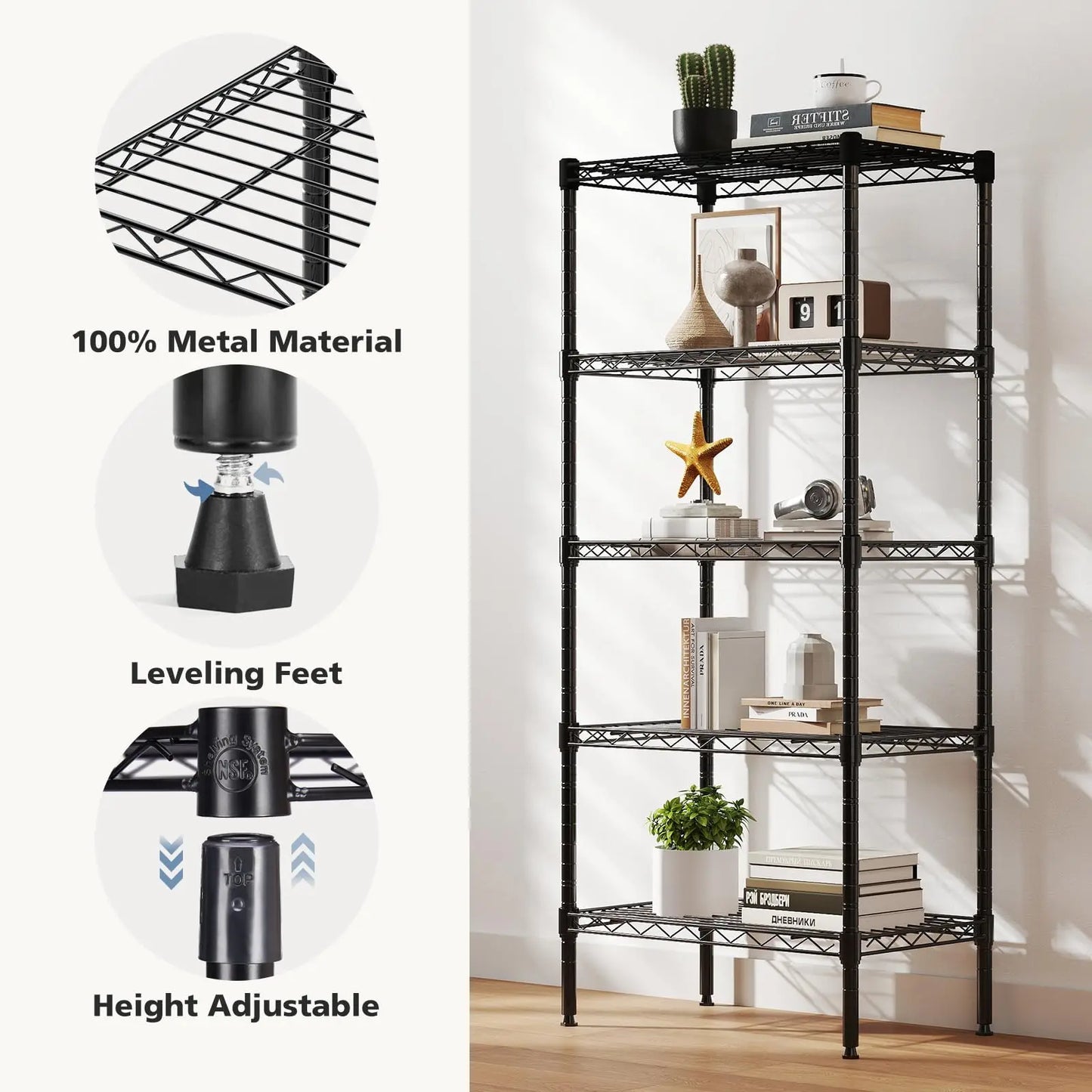 JHK Heavy Duty 3 Tier Metal Wire Storage Shelves Adjustable