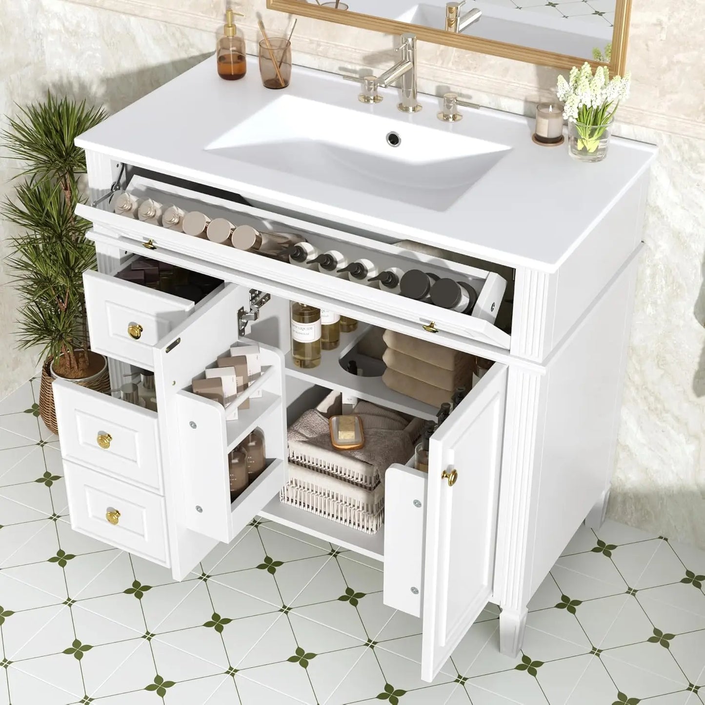 Free Standing Bathroom Vanity With Ceramic Basin And Sink