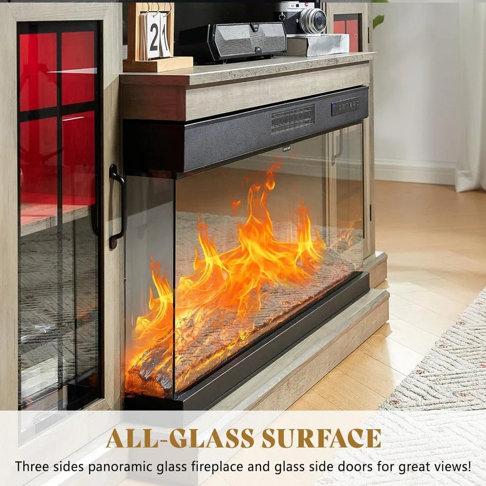 Dafify Modern Glass Fireplace TV Stand With LED Lights