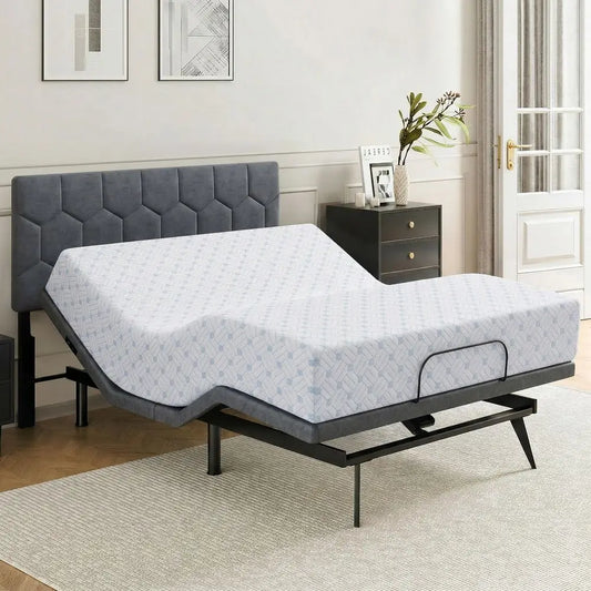 Adjustable Bed Frame With Memory Foam Mattress Wireless Remote