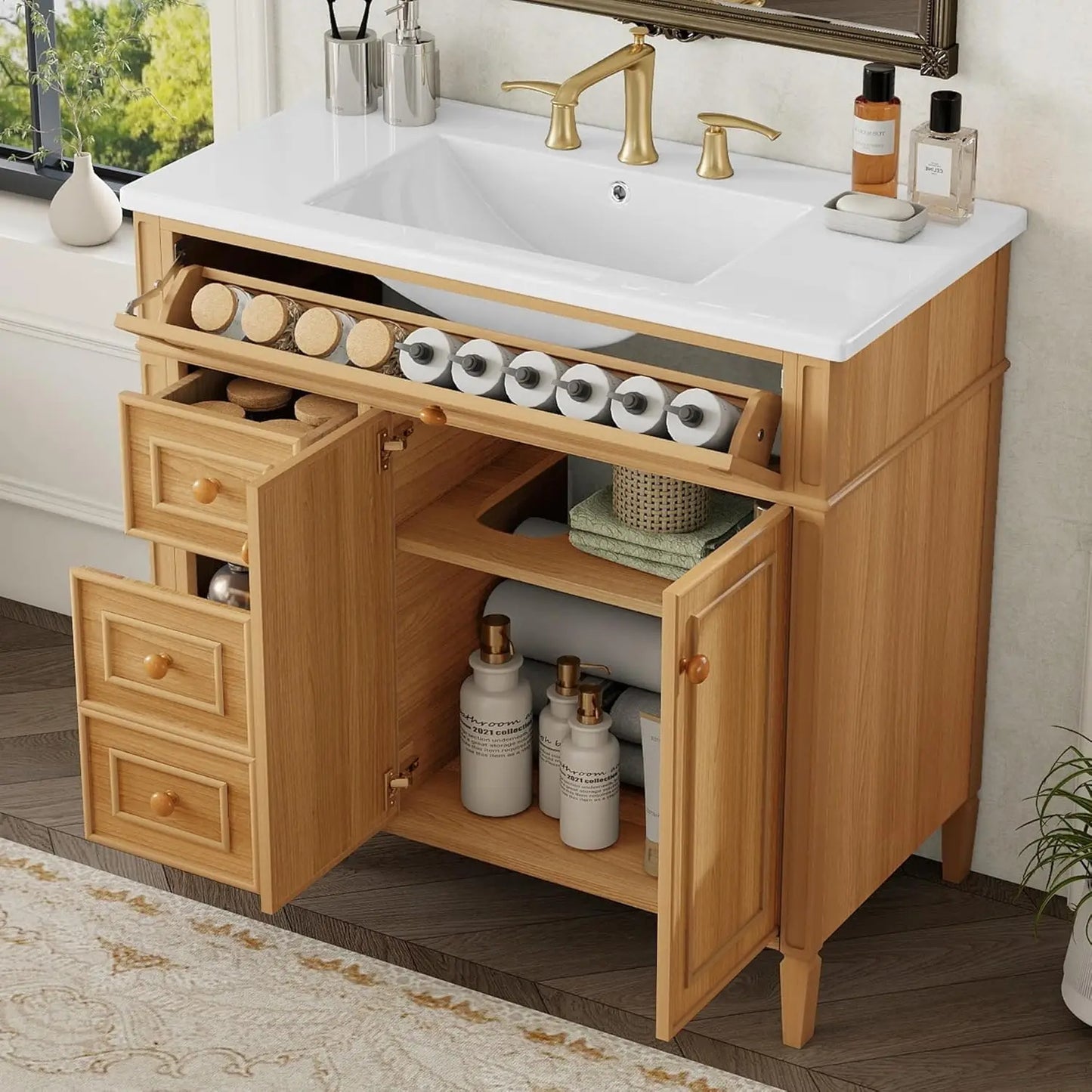 Free Standing Bathroom Vanity With Ceramic Basin And Sink