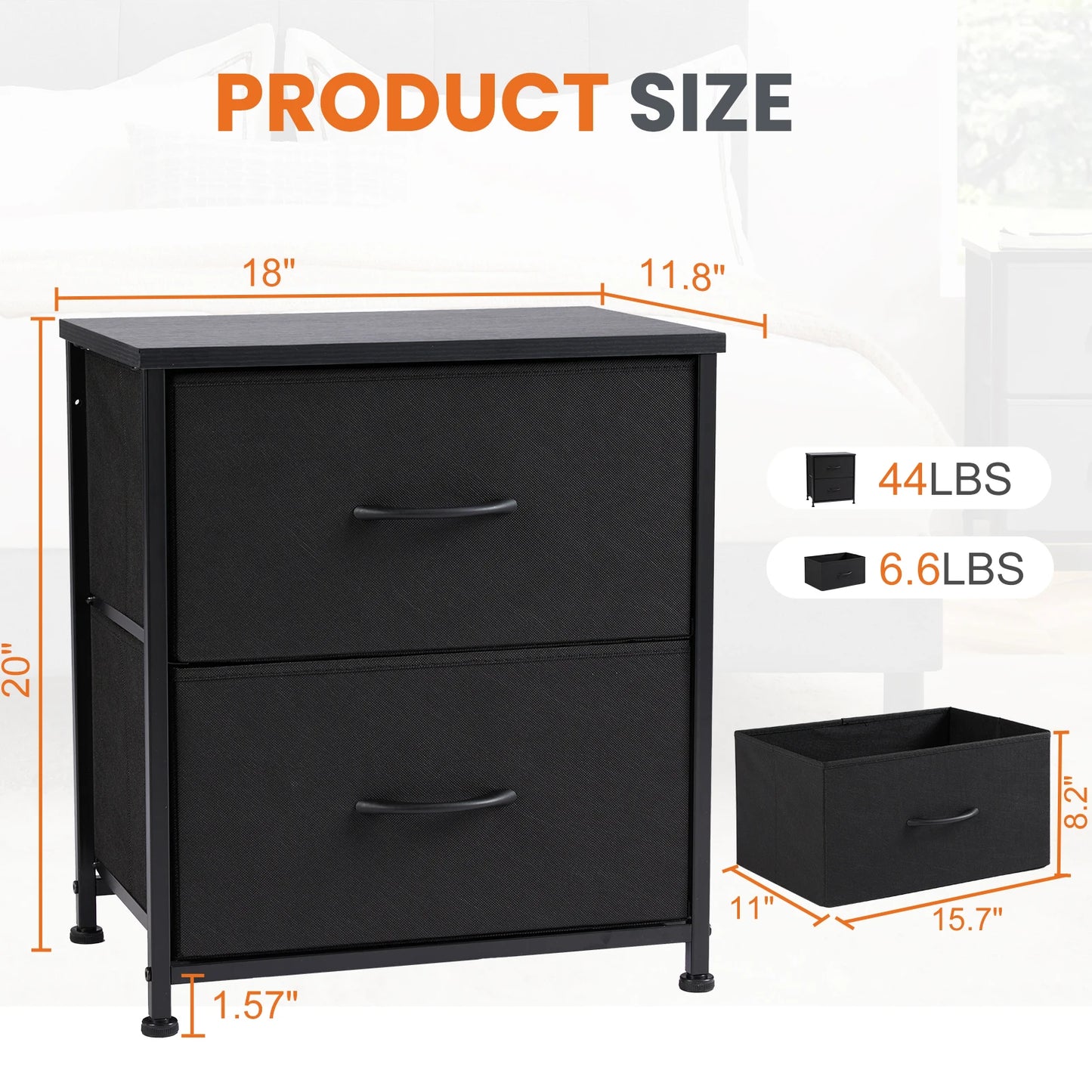JHK Nightstand With Storage Drawers Bedside Table Modern Metal Frame