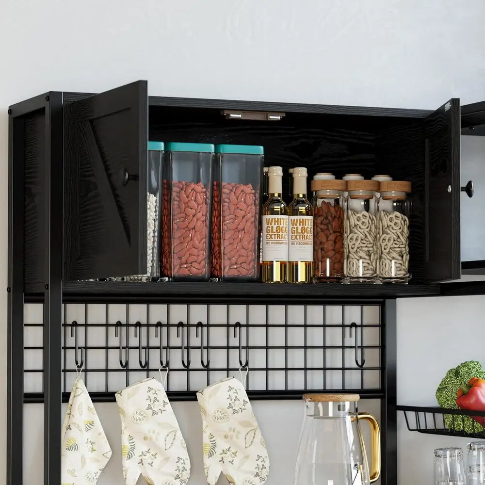 IRONCK Kitchen Bakers Rack With Storage Cabinets And Power Outlet
