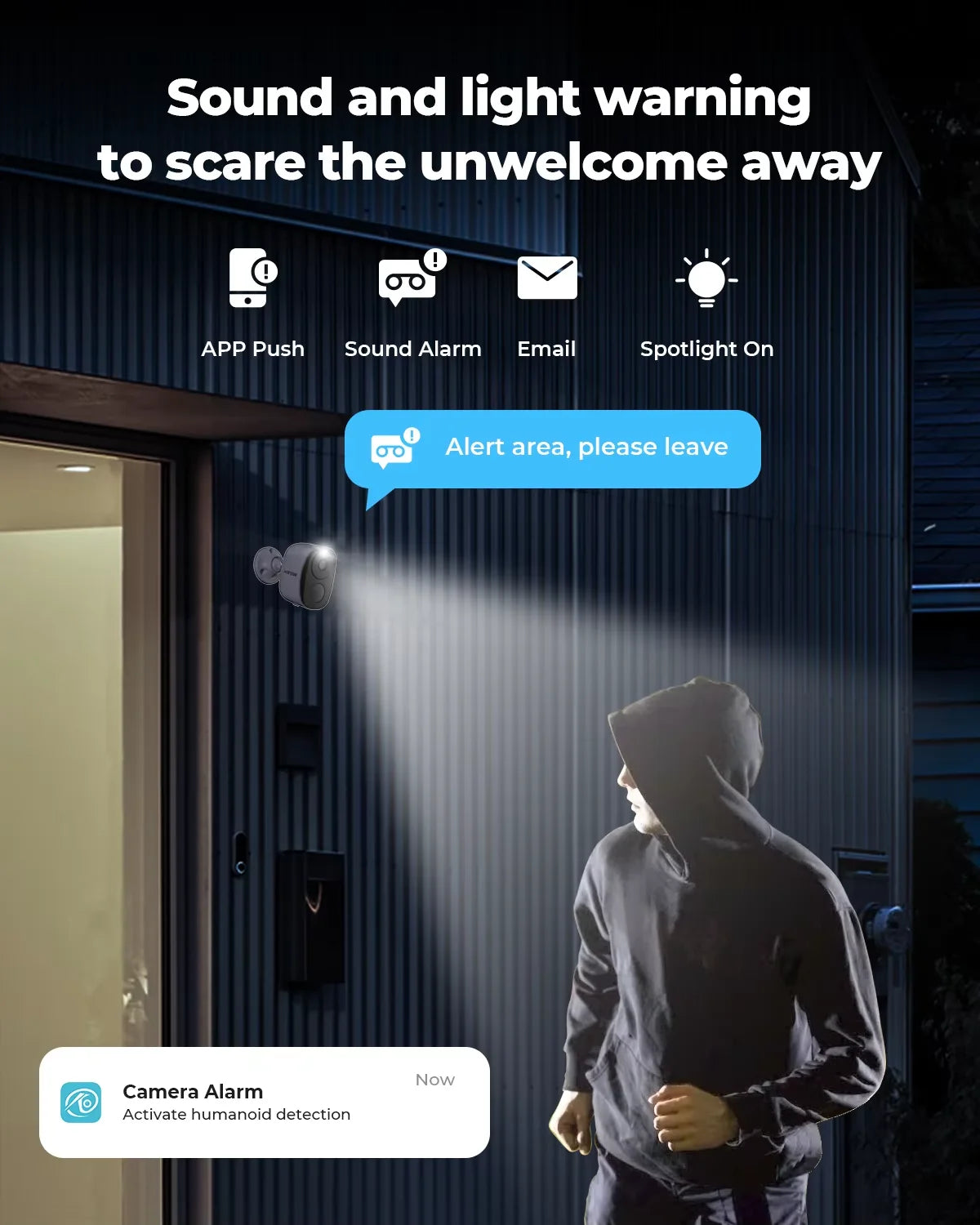 H.VIEW Battery Powered Outdoor WiFi 2K Security Camera With Spotlight