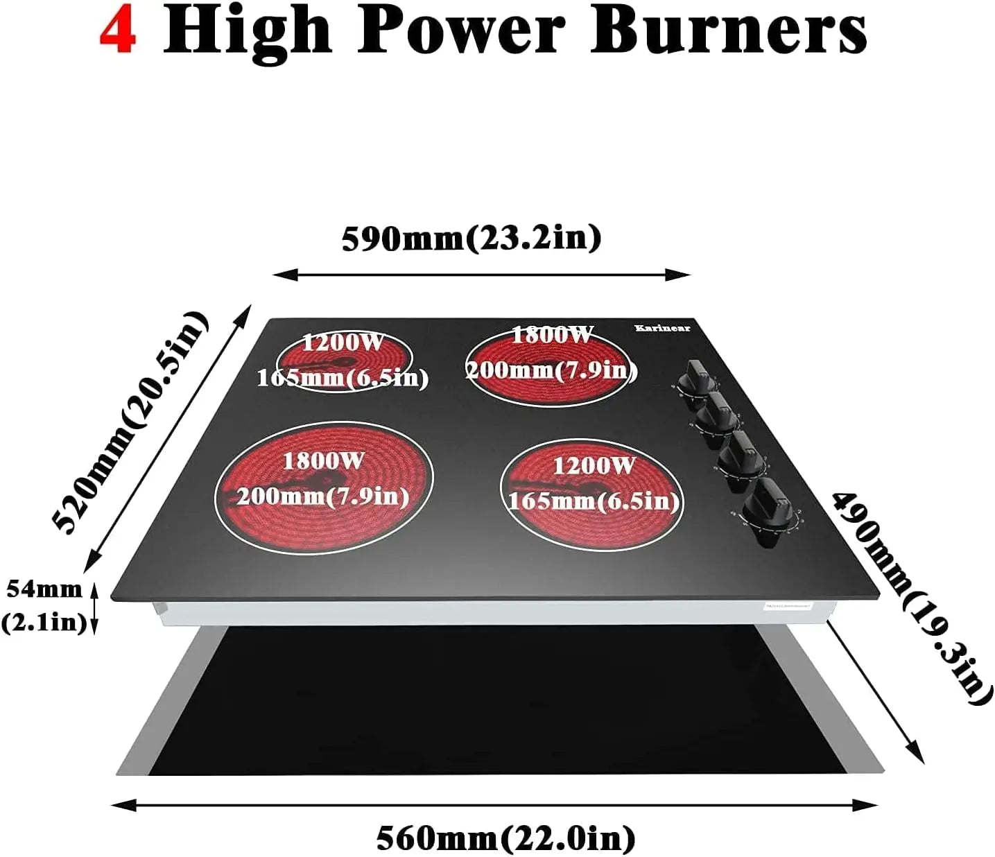 Karinear Four Burner Cooktop With Knob Control And Residual Heat Indicator