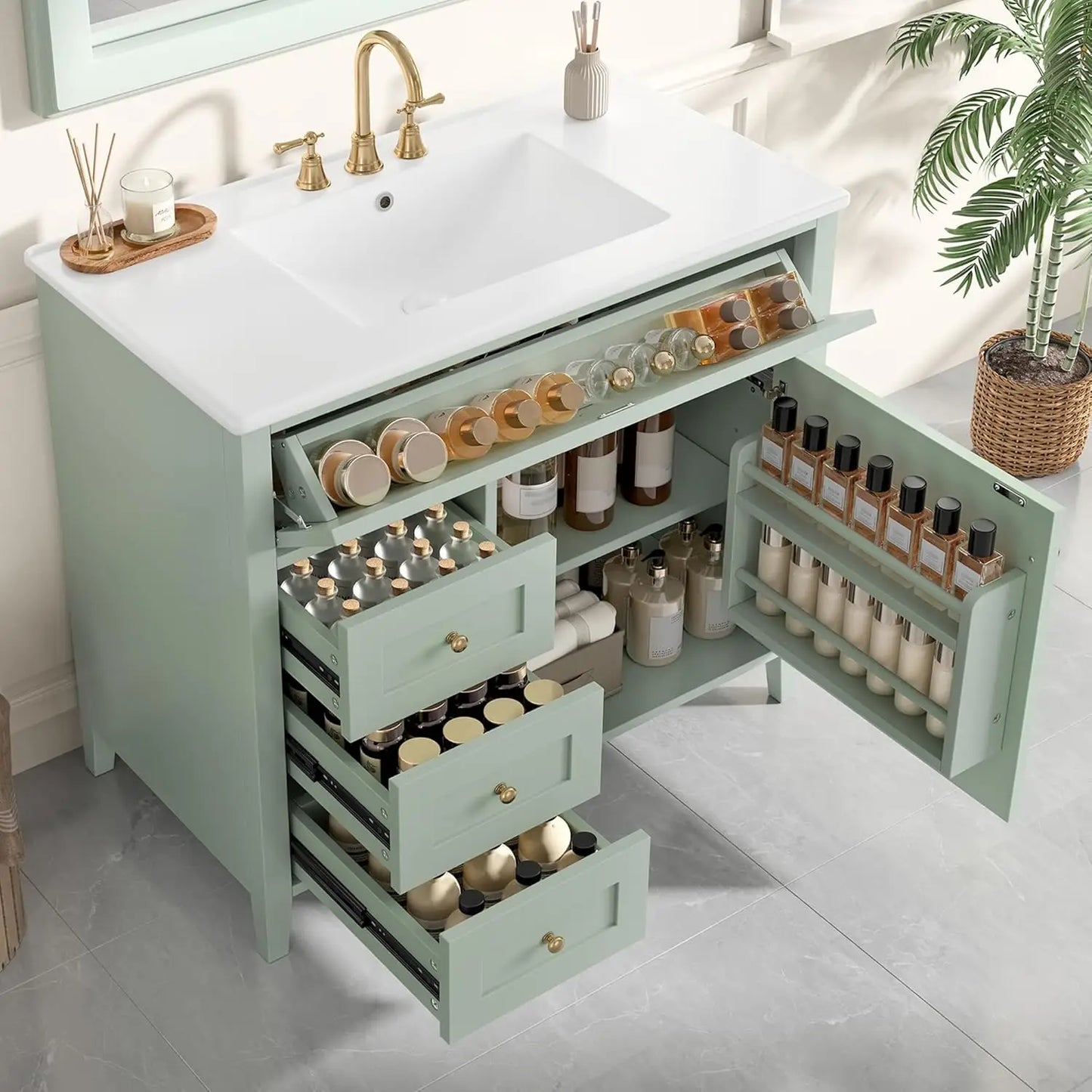 Free Standing Bathroom Vanity With Ceramic Basin And Sink