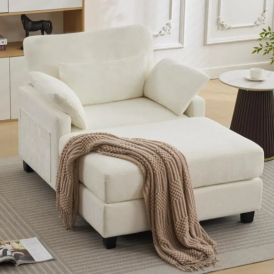Chenille Chaise Lounge With Ottoman And Sofa Bed For Living Room