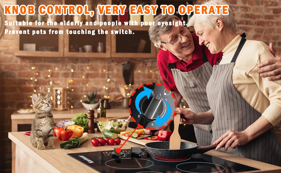 Karinear Four Burner Cooktop With Knob Control And Residual Heat Indicator