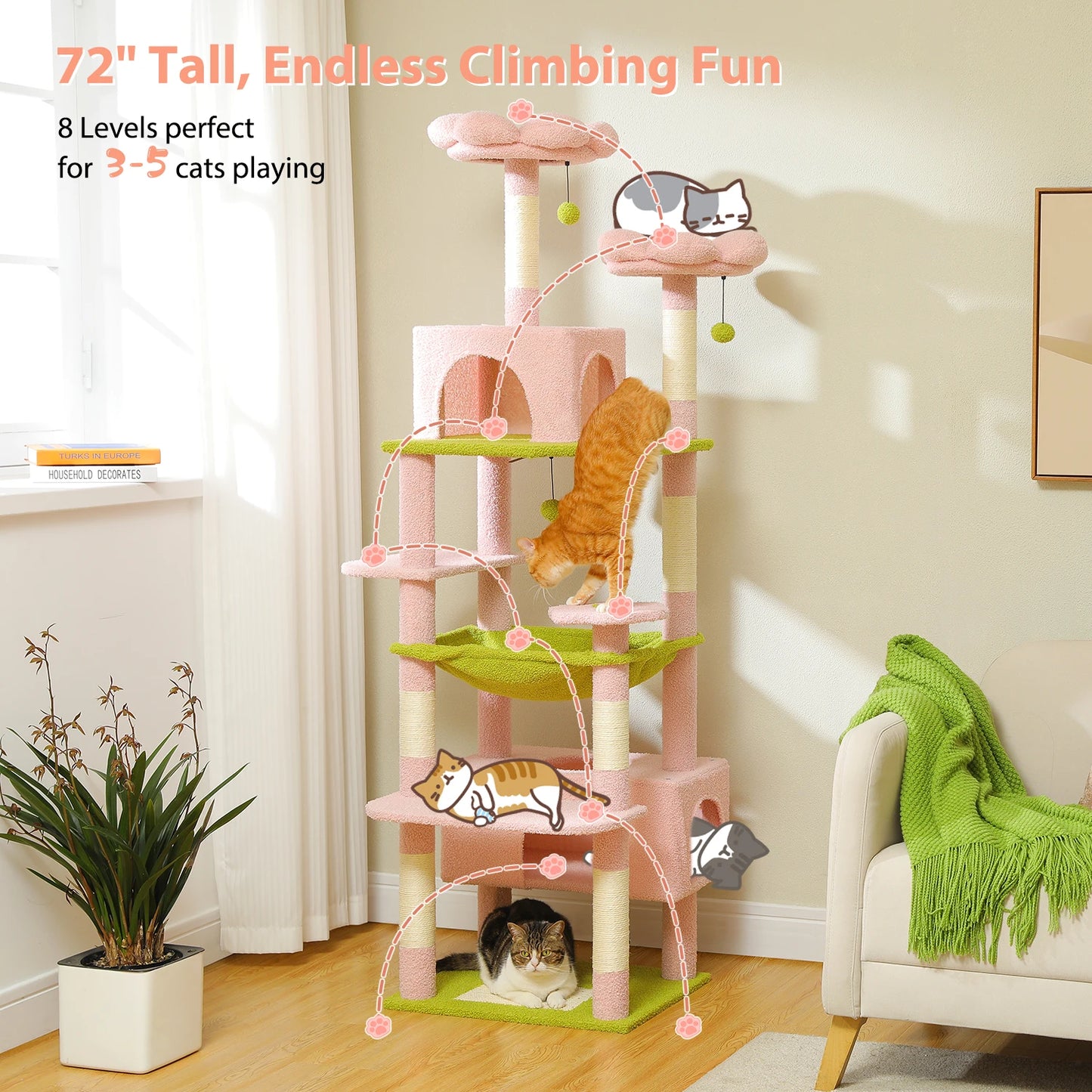 PEQULTI Multi Level Cat Tree Tower With Scratching Posts Hammock