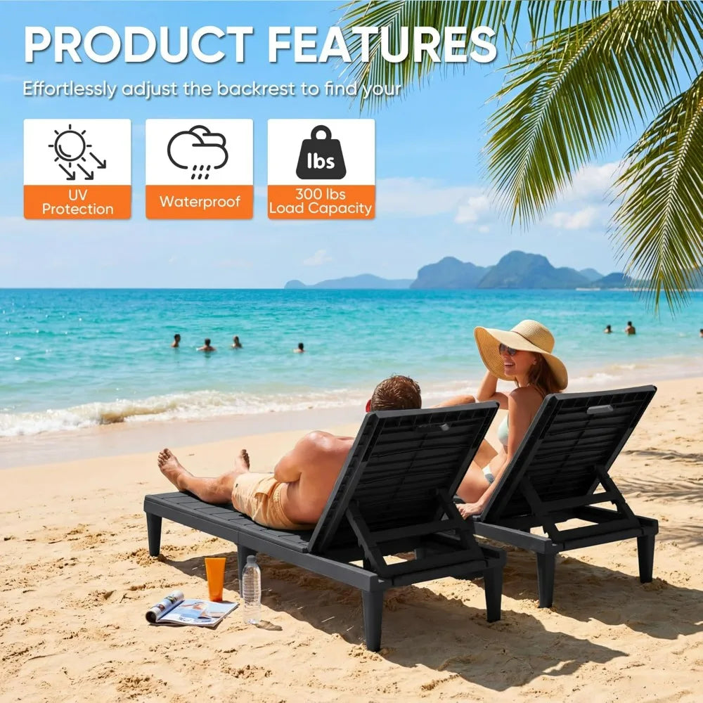 Patio Chaise Lounge Chairs 2 Pack Outdoor Reclining Backrest