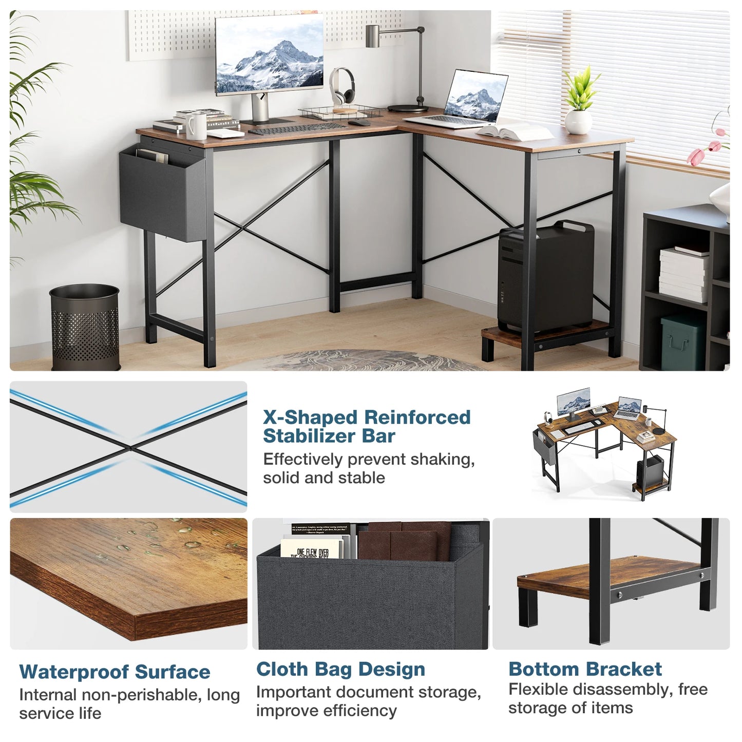 JHK Gaming Corner L Shaped Computer Desk With Storage