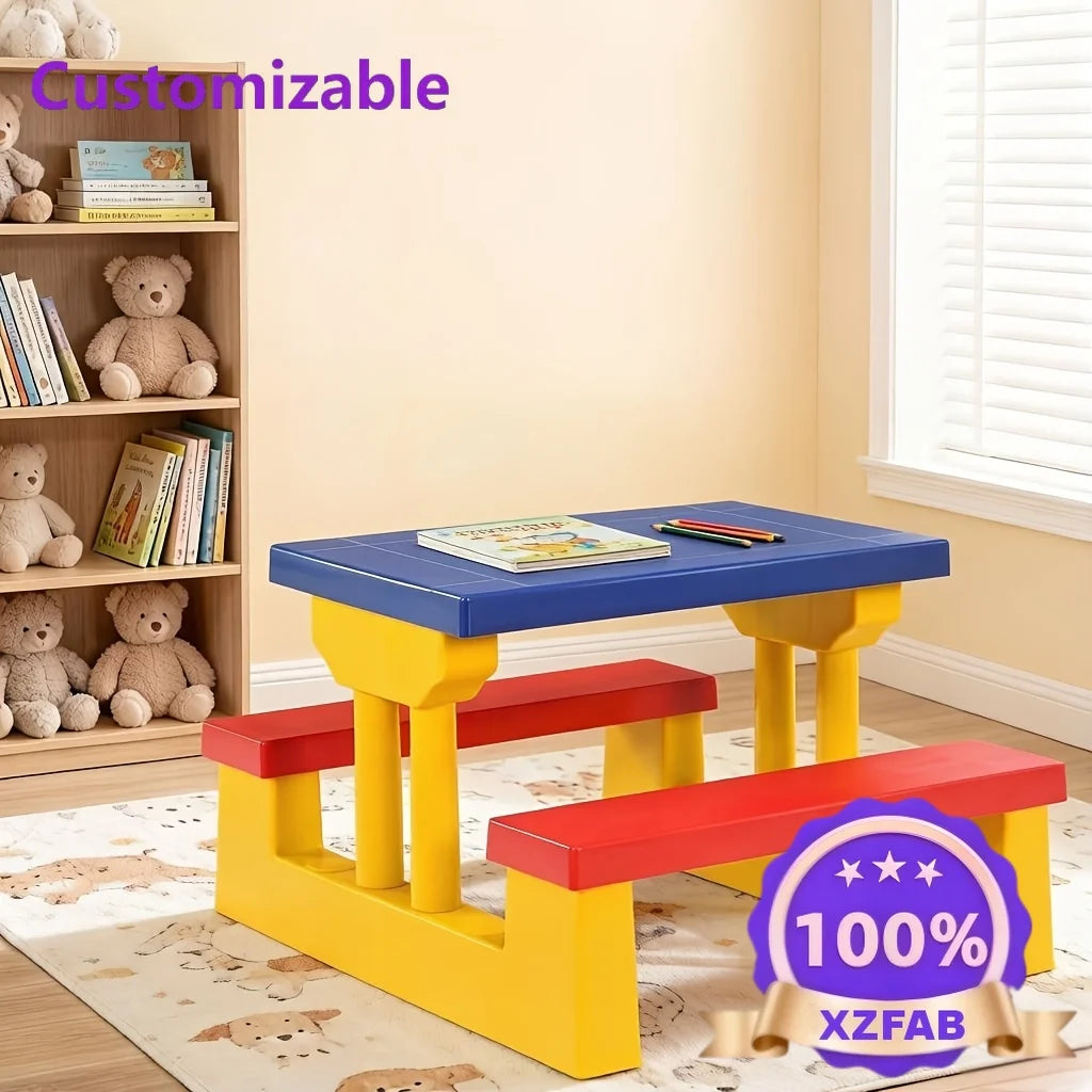 Kids Picnic Table Set With Foldable Umbrella Lightweight