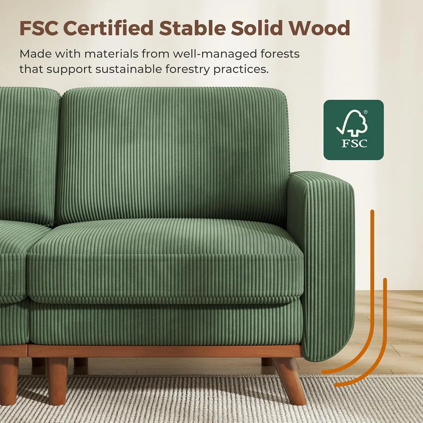 L Shape Modular Sectional Sofa 3 Seat Corduroy Movable Ottoman