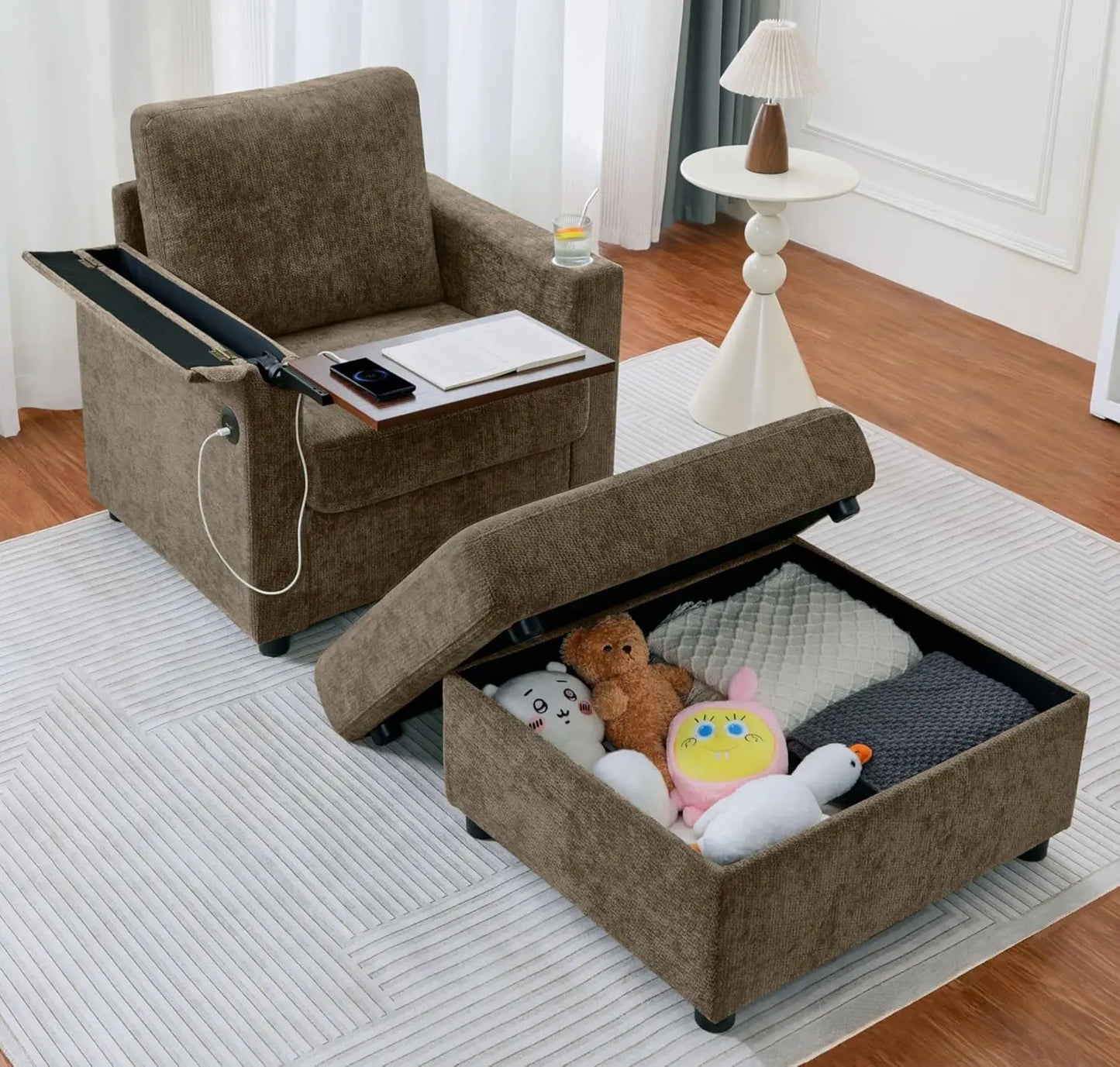 GUOHE Modern Accent Chair Set With Storage Ottoman For Living Room