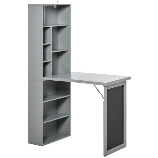 Homcom Foldout Convertible Office Desk With Wall Mount Blackboard Shelf