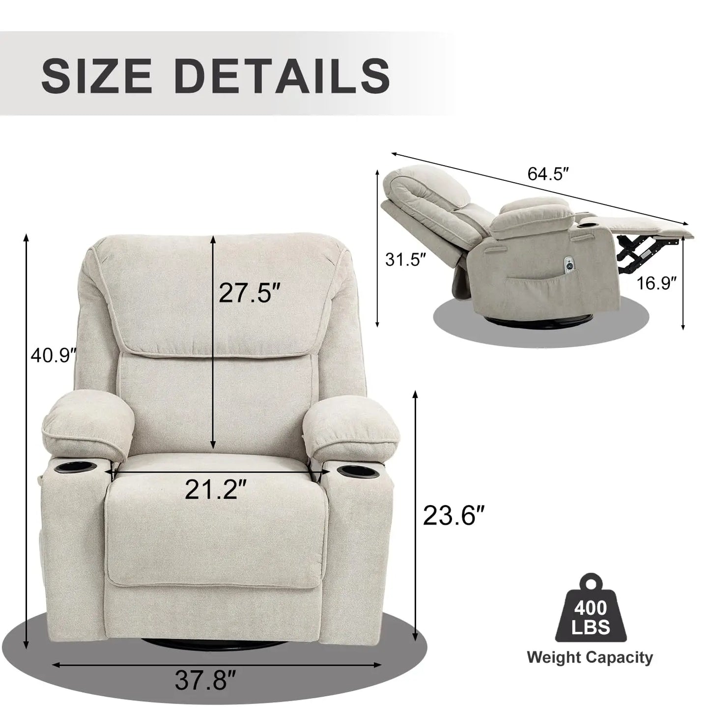 XIAOLANG Rocker Recliner With Massage Heated Cup Holders Remote