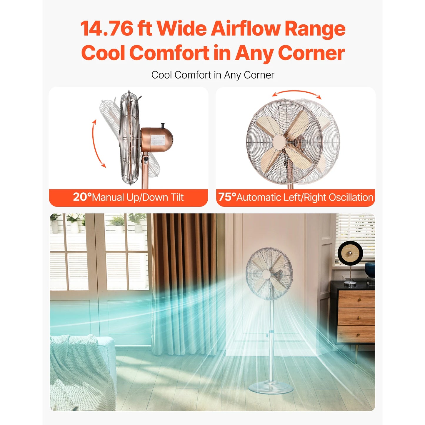Industrial Pedestal Fan Oscillating 75 Degree Height Adjustment 3 Speed