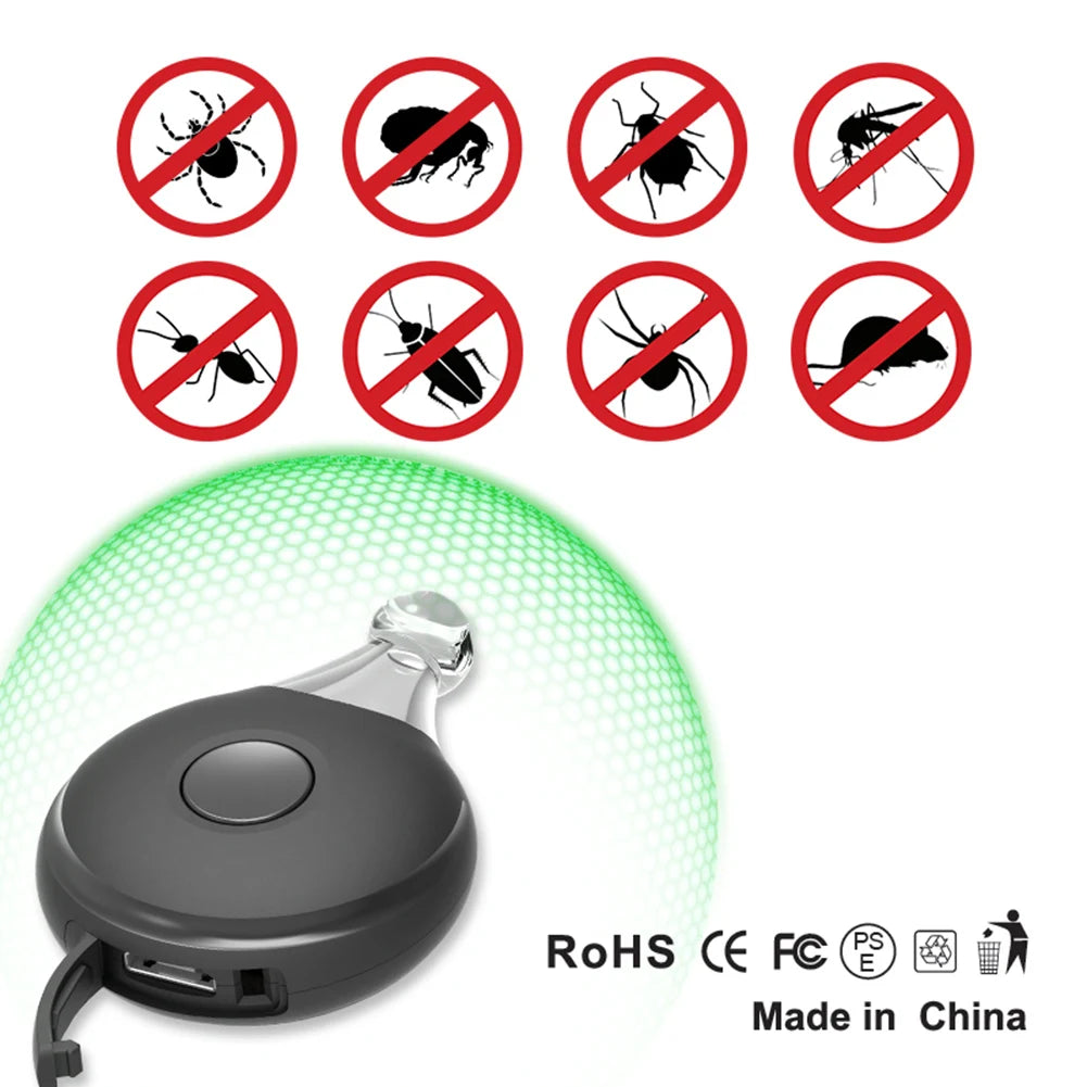 Ultrasonic Pest Repeller USB Rechargeable For Cockroaches Spiders Ticks Fleas