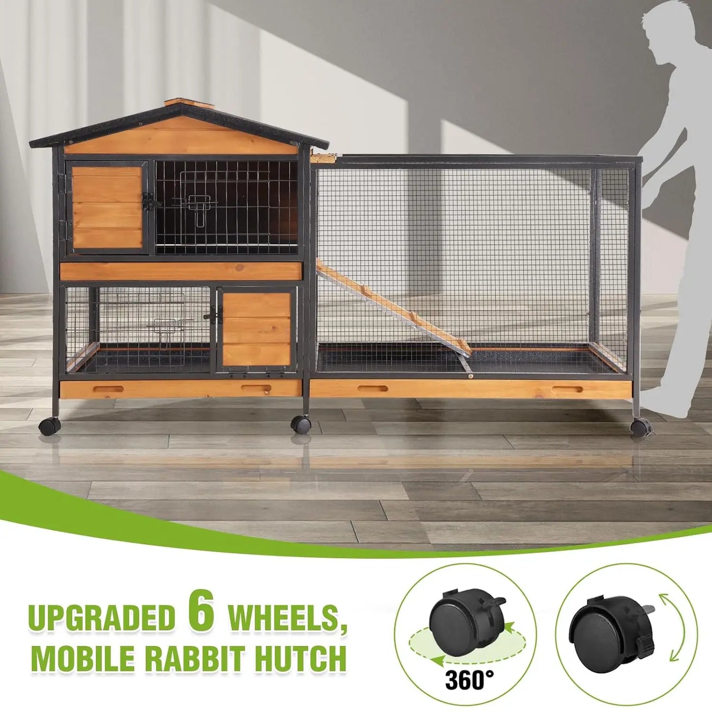 Two-Story Chew-Proof Metal Rabbit Hutch for Indoor Outdoor Use