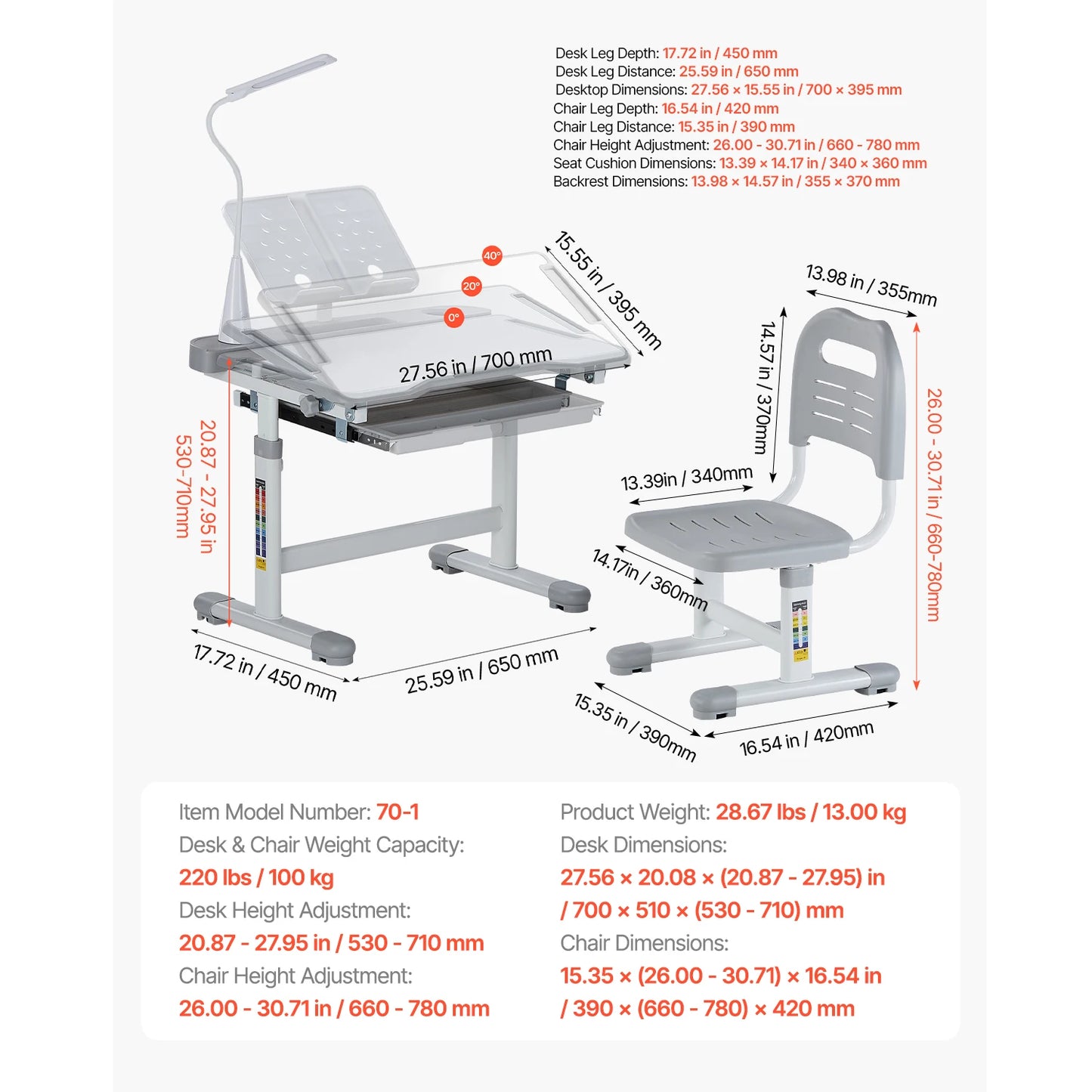 SucceBuy Kids Study Desk and Chair Set with Adjustable Height