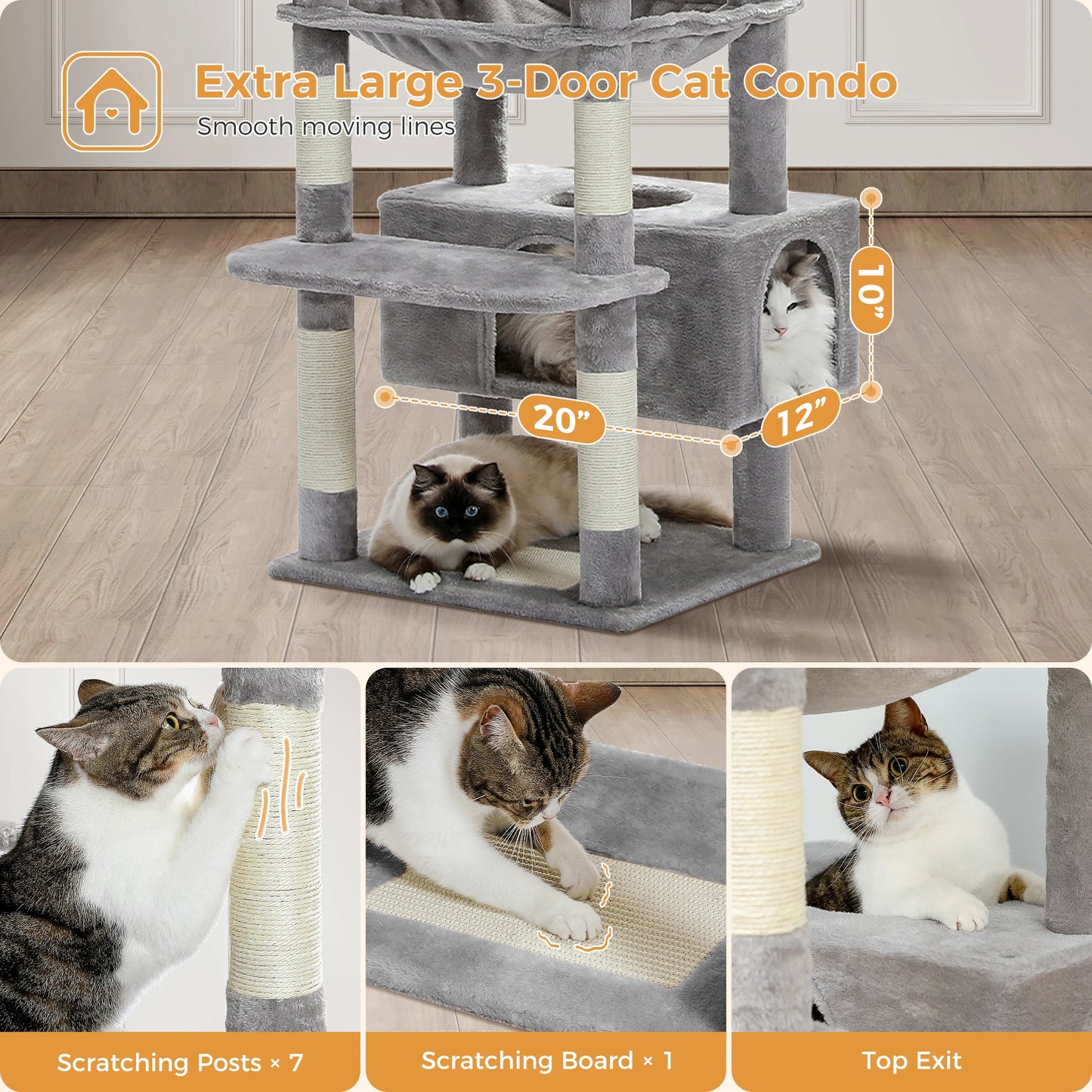 PEQULTI Multi Level Cat Tree Tower With Scratching Posts Hammock