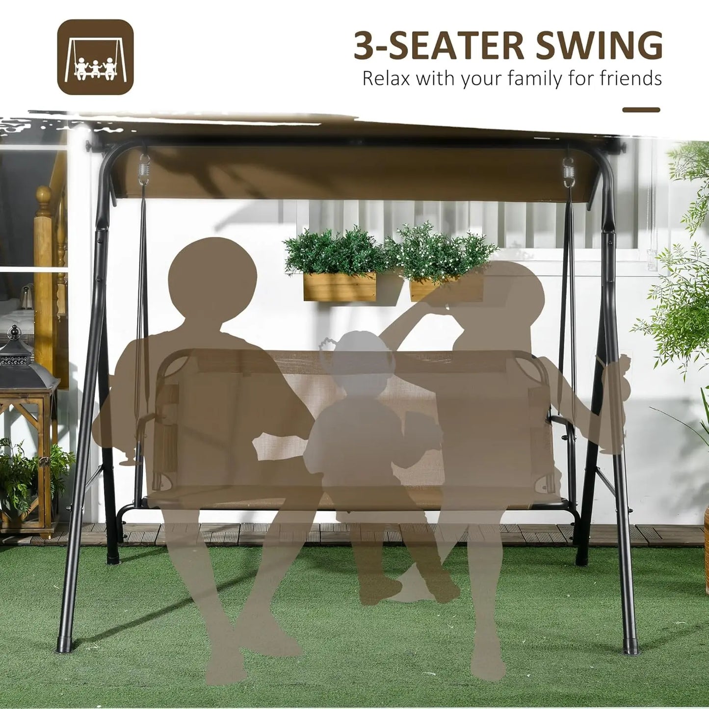 3-Person Porch Swing With Stand For Outdoor Patio With Canopy