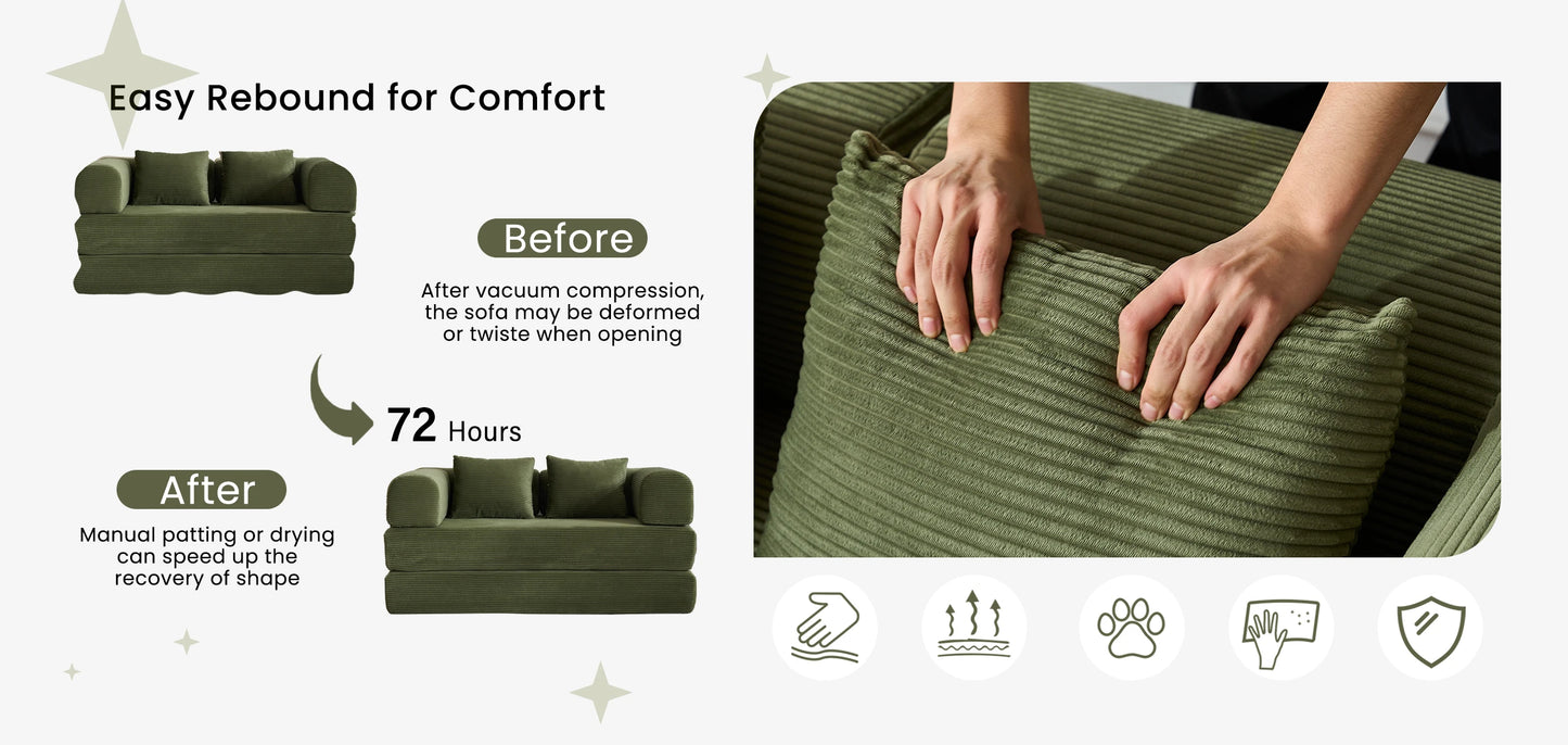 Foldable Convertible Futon Sofa Bed With L Shaped Arms