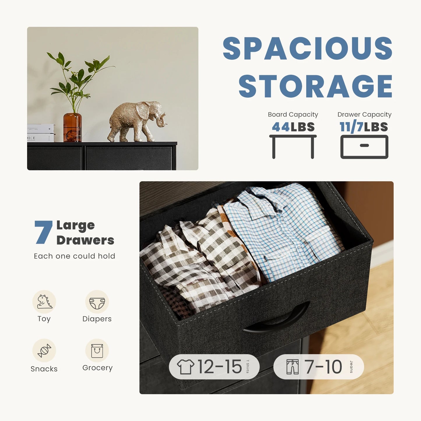 JHK Dresser With Seven Fabric Drawers Closet Organizer
