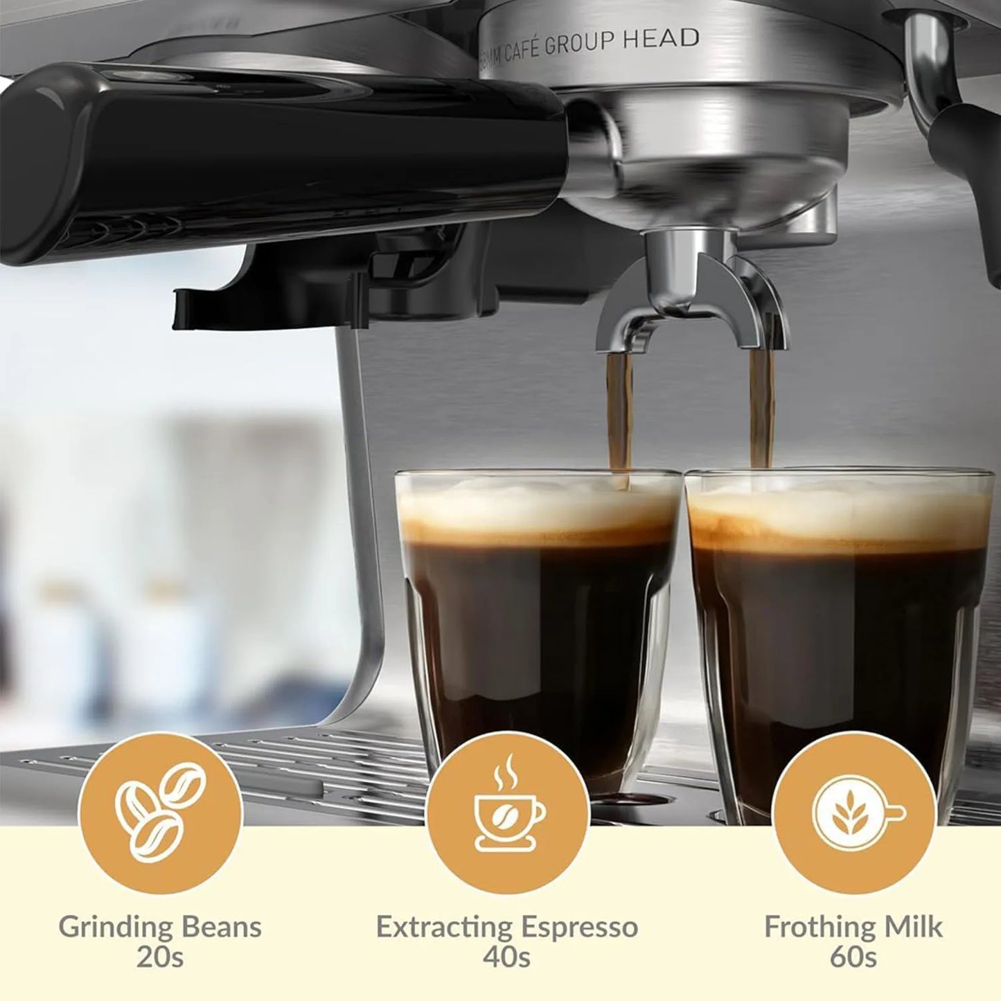Acekool 20 Bar Espresso Machine With Built In Grinder 1450W Semi Automatic
