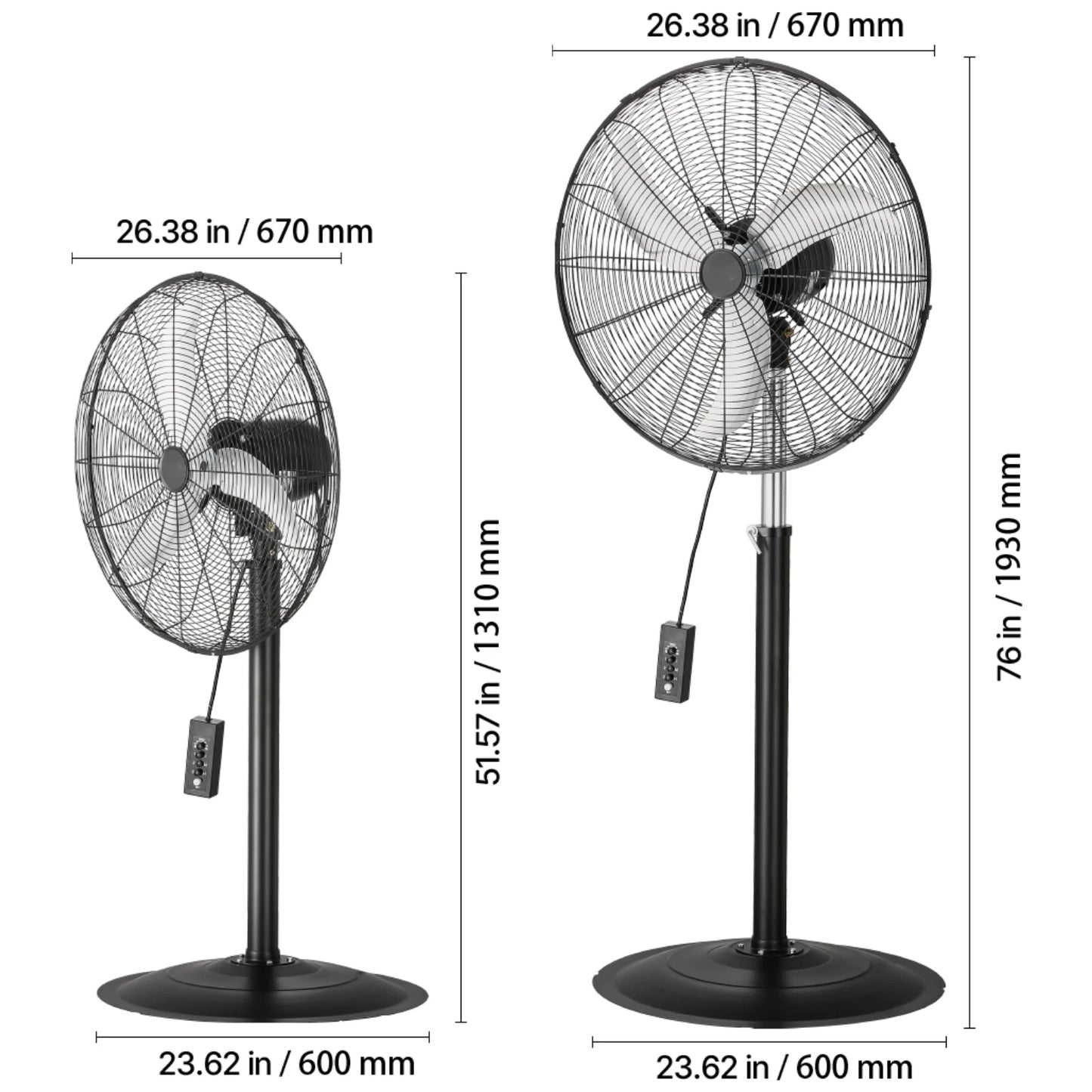 Industrial Pedestal Fan Oscillating 75 Degree Height Adjustment 3 Speed