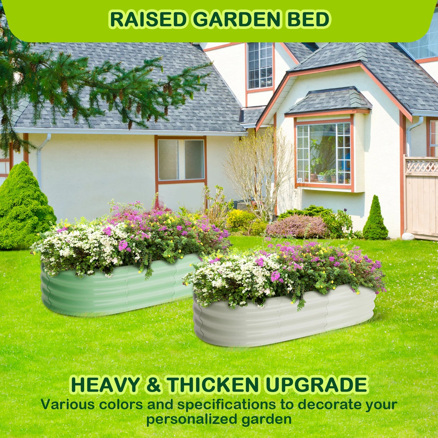 HiMISS Oval Galvanized Raised Garden Beds OpenEnded Base Outdoor
