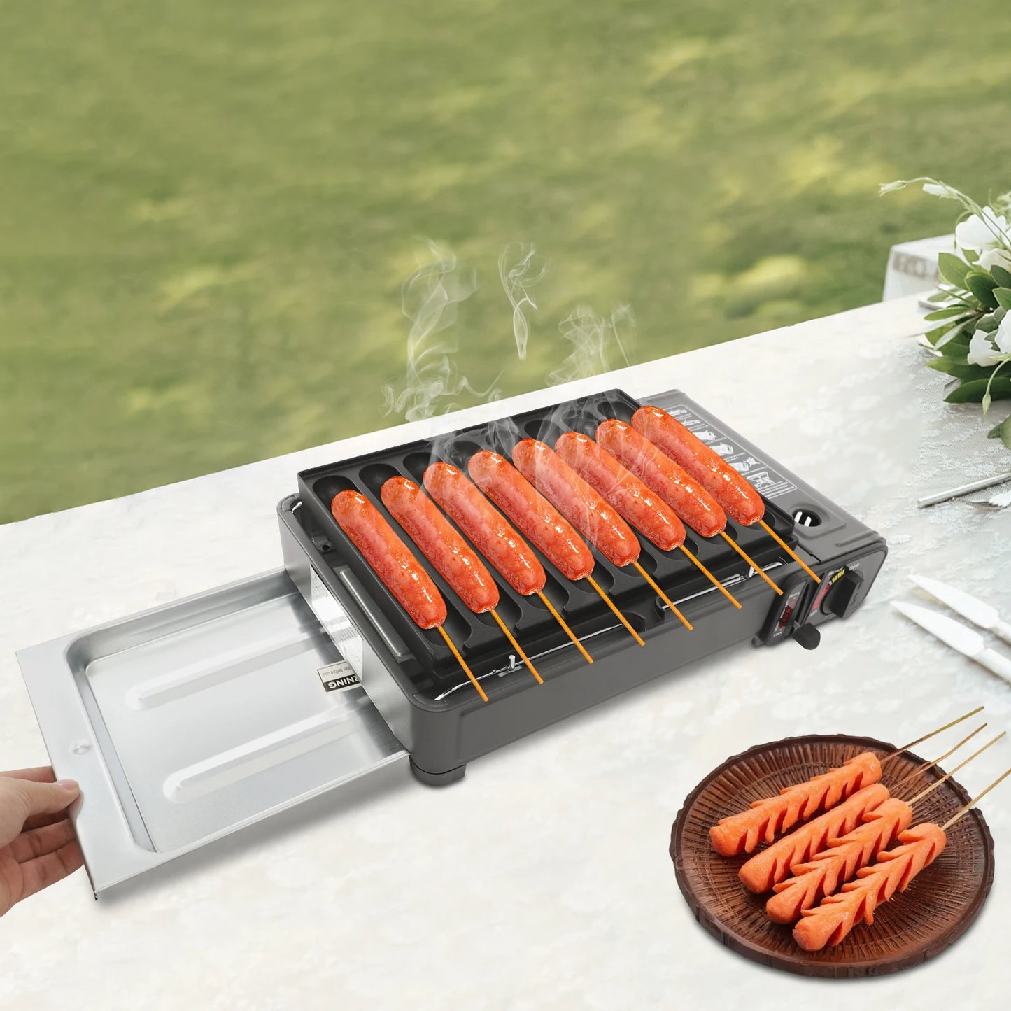 Bymaocar Portable Gas Grill Stove 2.2KW Butane With Sausage Plate