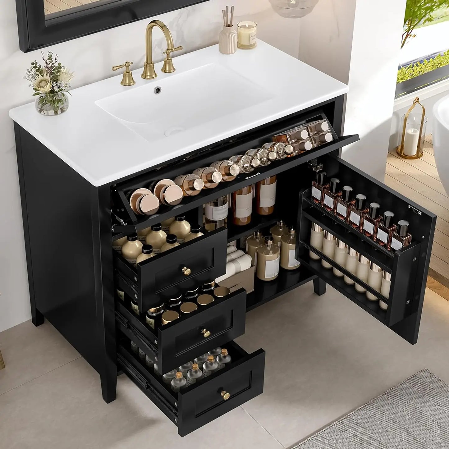 Free Standing Bathroom Vanity With Ceramic Basin And Sink
