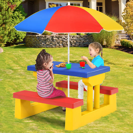 Kids Picnic Table Set With Removable Umbrella For Indoor Outdoor