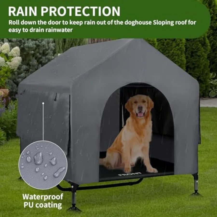 Outdoor Indoor Dog House With Mesh Windows And Elevated Bed